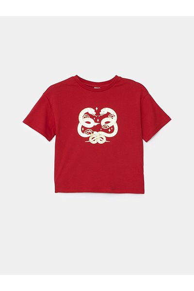 LC Waikiki Red Crew Neck Girl's T-Shirt