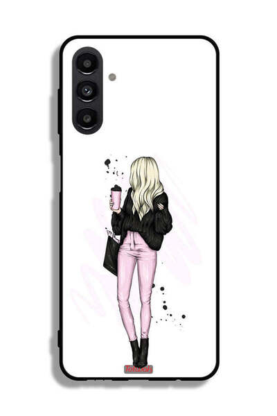 Tolwak Samsung Galaxy A13 5G Protective Case Cover Girl Holding Coffee Cup Art