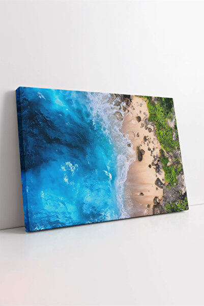 KOSS Dijital Tablou de pânză cu plajă, pictură naturală cu hampe, pânză cu plajă, pictură cu mare albastră, pânză cu peisaj cu copac, imprimare HD