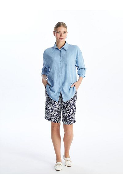 LC Waikiki Blue Patterned Women's Shorts with Elastic Waist
