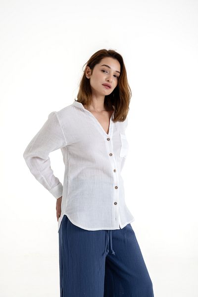 PANCHY CANKY Cămașă de damă din muselină cu 2 straturi, slim fit, 100% bumbac