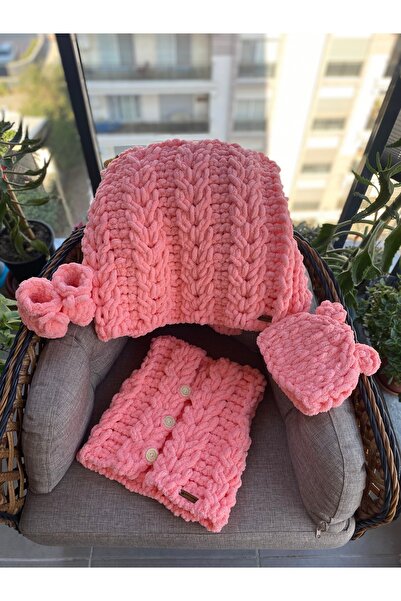 Alizee Puffy el örgüsü bebek battaniyesi seti