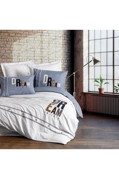 Cotton Box Double Bedding Set with Embroidery, Duvet Cover 200x220cm, Cotton Box, Forever Grey