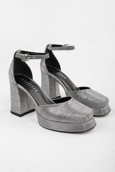 Shoeberry Women's Alwina Platinum Plated Platform Heeled Shoes