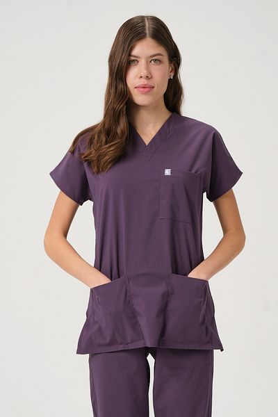 Pratik Medikal Lycra Bat Sleeve Nurse Uniform Single Top Plum