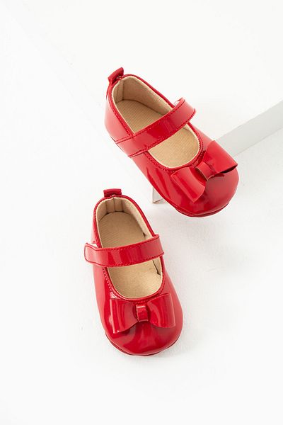 yummy kids First Step Velcro Bow Detailed Non-Slip Sole Patent Leather Girls Ballerina Shoes Booties