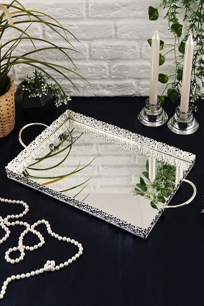 HELVACIOĞLU AKSESUAR Coffee, Tea, Chocolate Promise and Engagement Presentation Tray with Mirror and Handle 19X31 cm