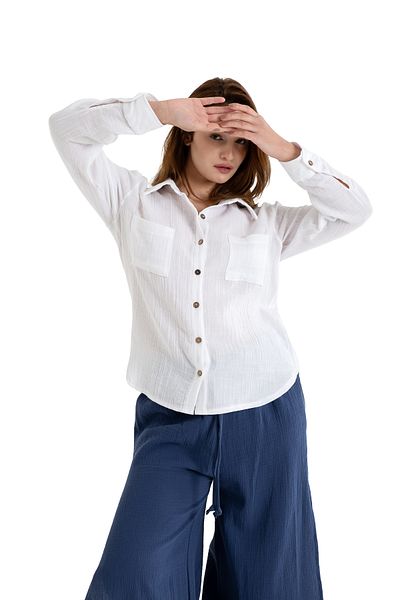 PANCHY CANKY Slim Fit 2 Layer Muslin Women's Shirt 100% Cotton