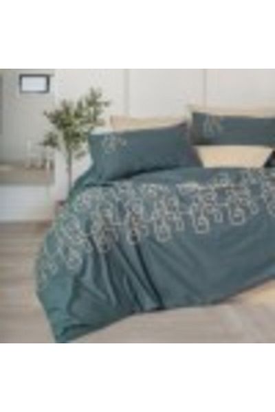 Cotton Box Double bed linen with geometric embroidery, duvet cover 200x220cm, Cotton Box, Kerja beige/grey