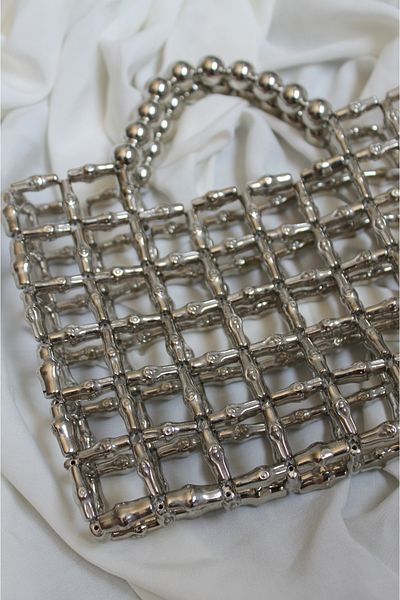 YOBUSRA Silver Bead Hand Bag