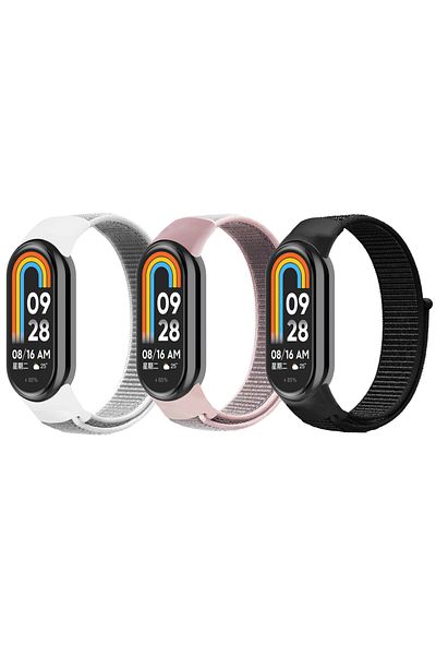 O Ozone [Pack of 3] Nylon Loop Straps For Xiaomi Mi Band 8 (Black /Silver/ Pink Sand)