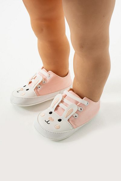 yummy kids First Step Lace-Up Rabbit Embroidered Comfortable Non-Slip Sole Baby Girl Booties Shoes
