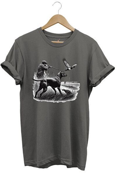 WİDİ Tricou gri cu tematică de vânătoare pentru vânătoare de păsări și câine ...