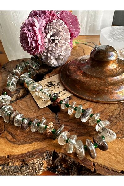 parze doğaltaş Garden Quartz (Lodolite) Natural Stone String Necklace