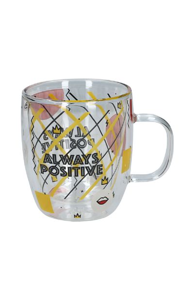 Bien Servi Always Positive Printed Double Wall Mug with Ergonomic Handle Multicolor 330ml