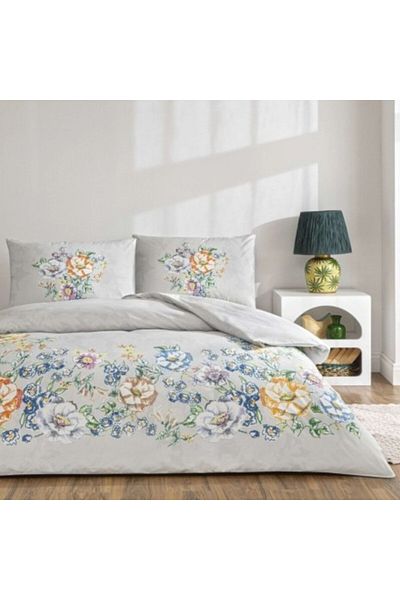 Taç Lenjerie de pat dublu bumbac 100% ranforce, cearceaf pilota 200 x 220 cm, TAC, Fiora gri floral