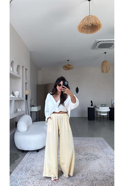 Buket Teke Yellow Basic Linen Trousers
