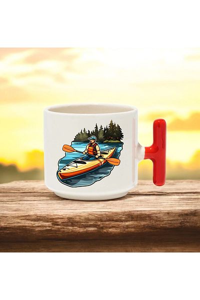 BB TRADE Canoe Sportsman Designed Red T-Handle Ceramic Printed Mug 250 ml