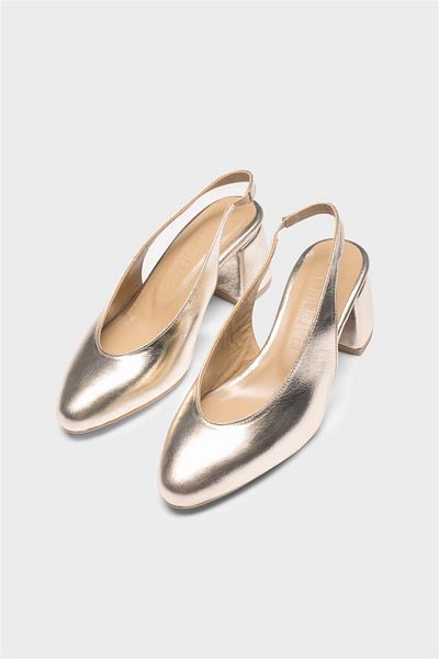 Milaura Women's Gold Khaki Leather Heel Shoes 20484