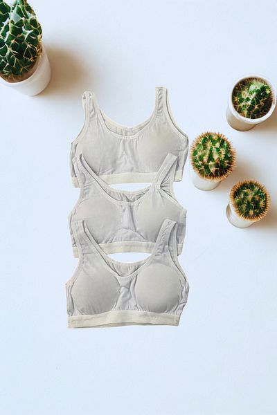 BUTİK1AVM Girl's Bustier Padded Thick Combed Cotton Training Bra 3 Pieces
