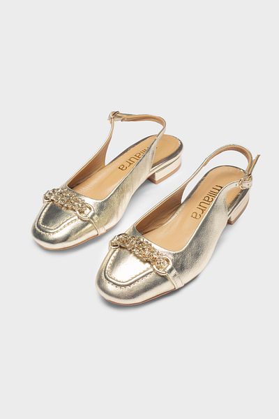 Milaura Women's Gold Stone Khaki Leather Ballet 20482