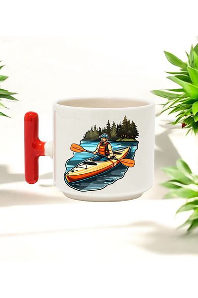 BB TRADE Canoe Sportsman Designed Red T-Handle Ceramic Printed Mug 250 ml