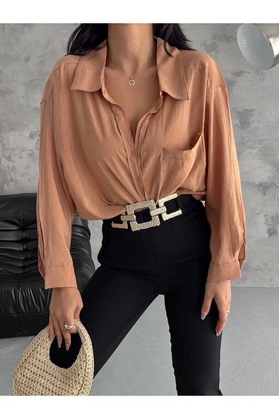 Zerenyus Modal Oversize Πουκάμισο με τσέπες Mink