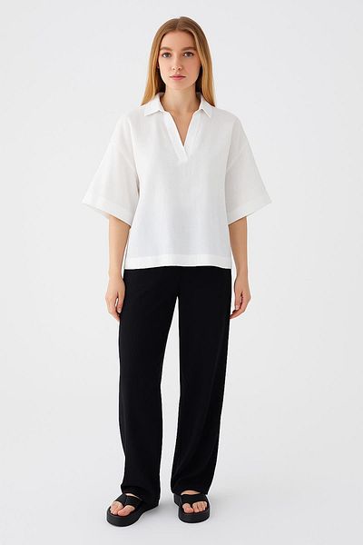 Fashion Friends Shirt Collar 100% Cotton Blouse Ecru