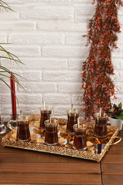 HELVACIOĞLU AKSESUAR Aynalı Kulplu Kahve , Çay , Çikolata Söz ve Nişan Sunum Tepsisi 32x43 Cm