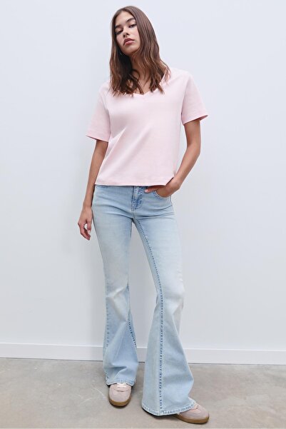 Stradivarius بنطلون جينز D04 منخفض الارتفاع