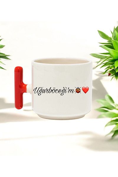 BB TRADE Ladybug Designed Red T-Handled Ceramic Printed Mug 250 ml