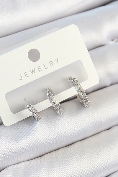 Clariss Brass Zircon Stone Hoop Model Silver Color 3-Piece Double Women's Earring Set