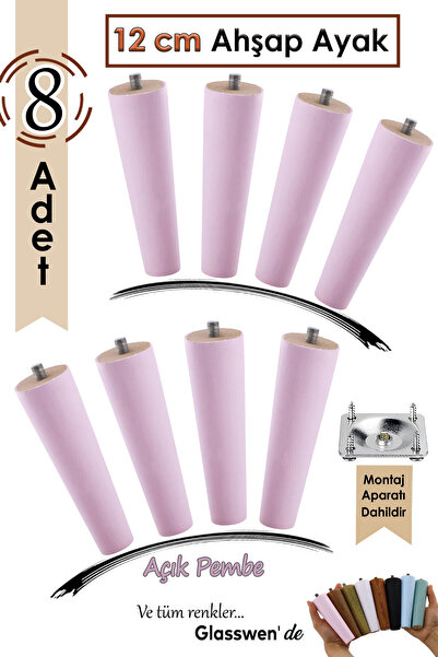 GLASWEN 8 komada drvenih nogu 12 cm svetlo roze M8 pričvršćene vijcima sa mon...