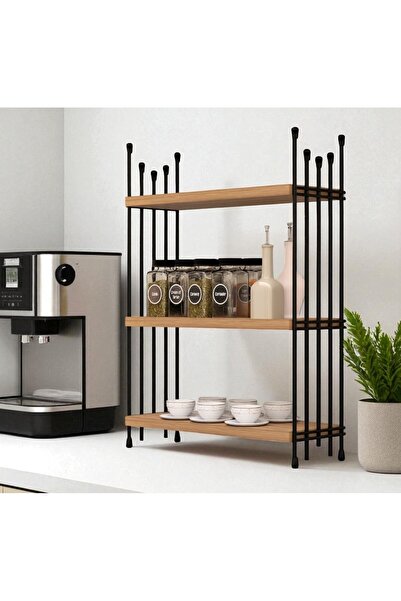 Modalanka Mutfak Rafı Tezgah Üstü Düzenleyici Banyo Rafı 3 Katlı Organizer Siyah Baharatlık Çok Amaçlı Stand