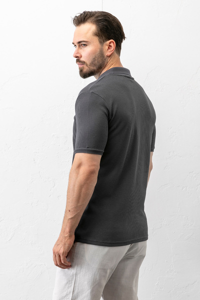 JB John Borners Ανδρικό μπλουζάκι με λαιμόκοψη πόλο με λεπτομέρεια με υφή Anthracite - 2914