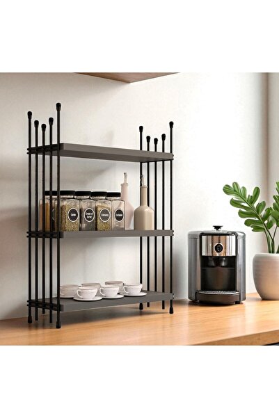 Modalanka Mutfak Rafı Tezgah Üstü Düzenleyici Banyo Rafı 3 Katlı Organizer Siyah Baharatlık Çok Amaçlı Stand