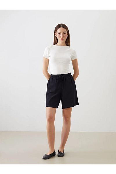 LC Waikiki LCWAIKIKI Pantaloni scurți de damă clasici din amestec de in cu talie elastică