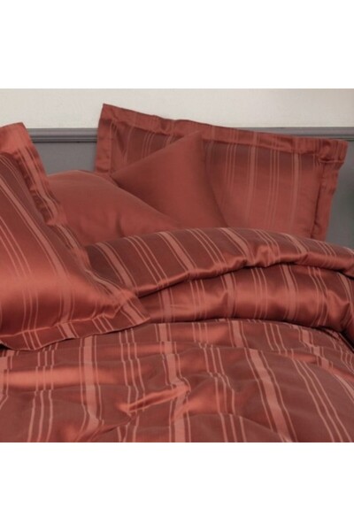 Cotton Box Lenjerie de pat bambus si bumbac, Cotton Box, Stripe Caramiziu