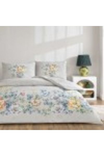 Taç Lenjerie de pat dublu bumbac 100% ranforce, cearceaf pilota 200 x 220 cm, TAC, Fiora gri floral