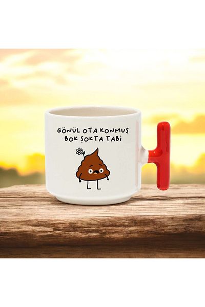 BB TRADE Gönül Ota Promised Word Designed Red t Handled Ceramic Printed Mug Cup 250 ml