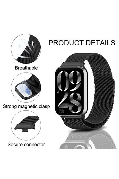 O Ozone Xiaomi Mi Smart Band 8 Pro & Redmi Watch 4 , Milanese Loop Strap | Black