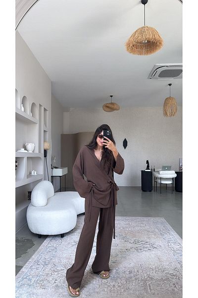 Buket Teke Brown Double Breasted Linen Premium More Suit