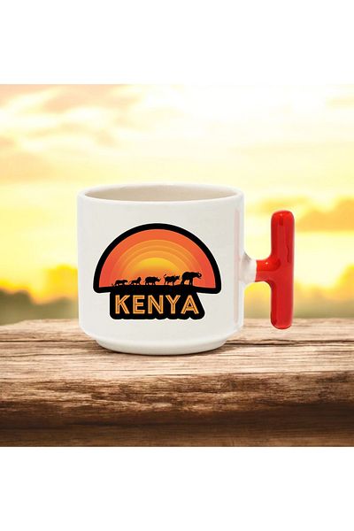 BB TRADE Kenya Designed Red t Handle Ceramic Printed Mug 250 ml