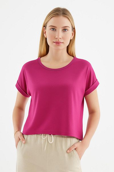 Fashion Friends Crew Neck Blouse Cherry