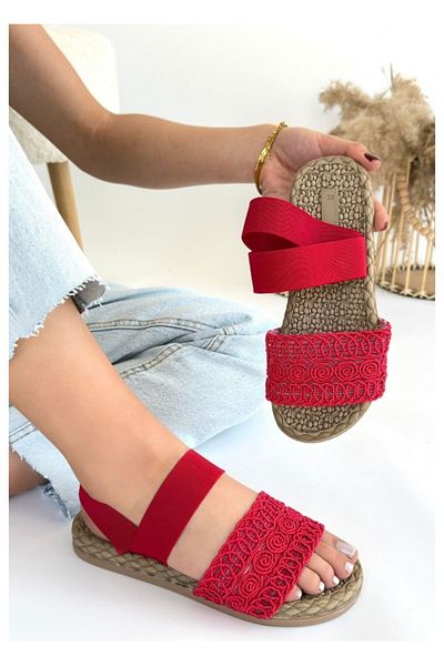 Zerenyus Elastic Red Summer Sandals