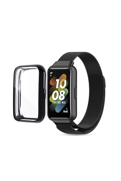 O Ozone Huawei Watch Band 7 | Milanese Watch Band Strap +TPU Watch Case | Black