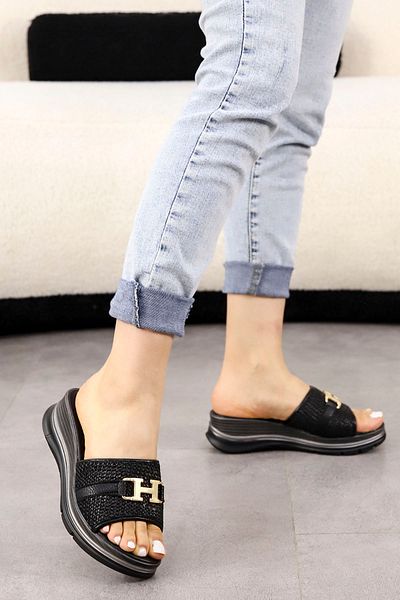 Mamito Ayakkabı Bln 505 High Sole Metal Buckle Detailed Slippers