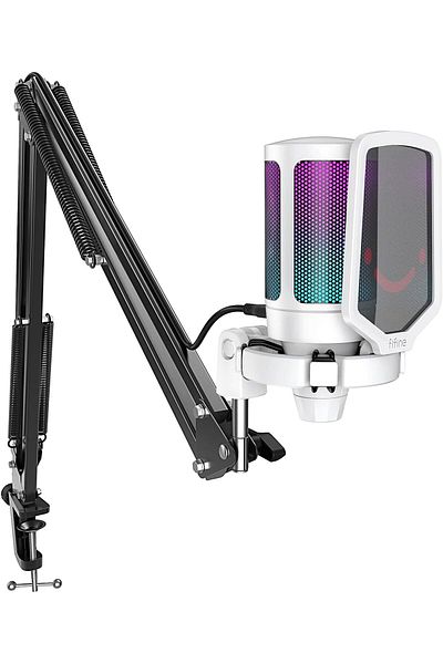 Fifine Streaming Gaming USB Microphone Kit, PC Condenser RGB Mic Compatible with PS4/PS5, Plug and P