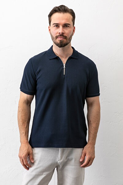 JB John Borners Tricou pentru bărbați, cu gât polo, cu fermoar, cu textura, a...