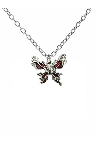 Herşey Nota Red Enamel Gothic Butterfly Unisex Necklace – Symbol of Passion and Freedom